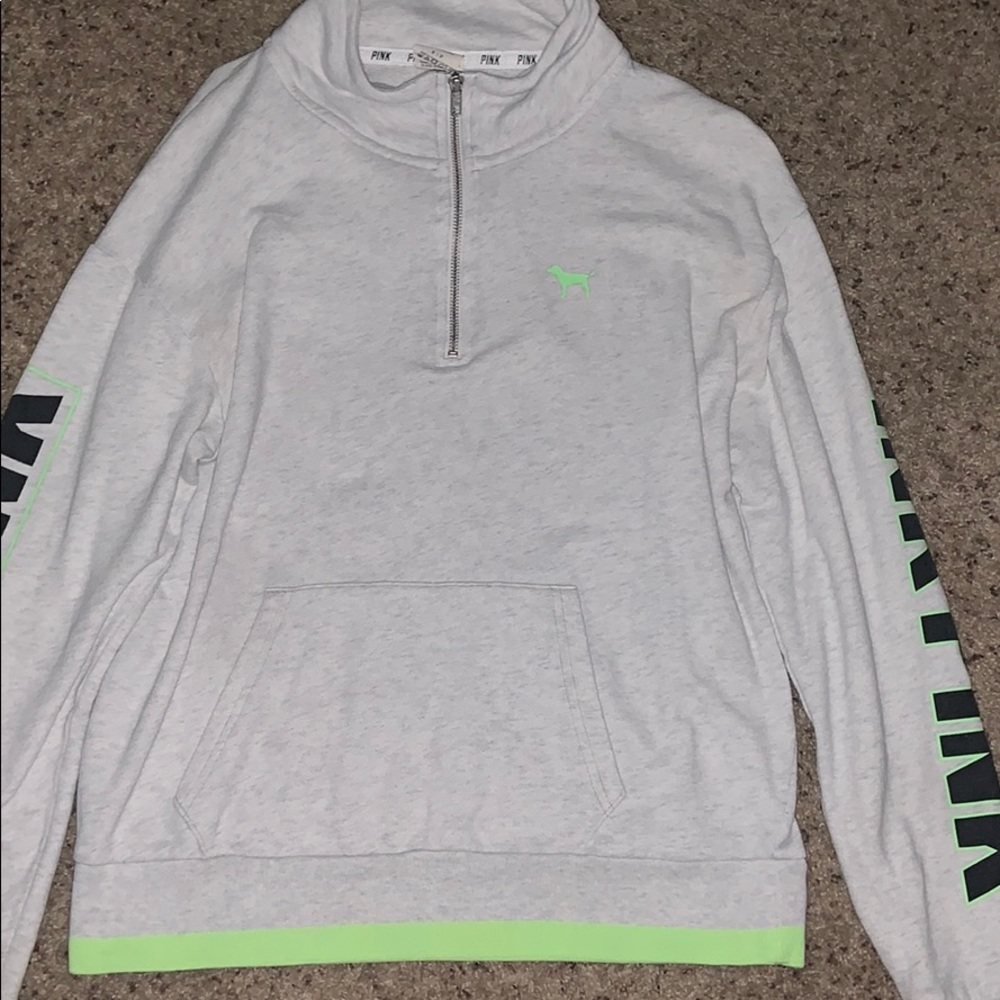 PINK  light gray half zip sweatshirt